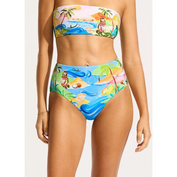 Seafolly South Pacific High Waisted Bikini Bottom - Turquoise NWT SIZE 4 6 - Picture 2 of 5